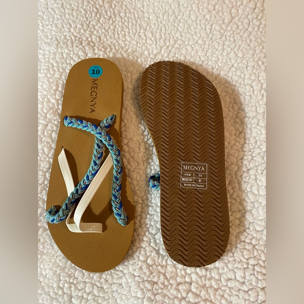 MEGNYA Blue and White Braided Sandals NWOT - Picture 6 of 8